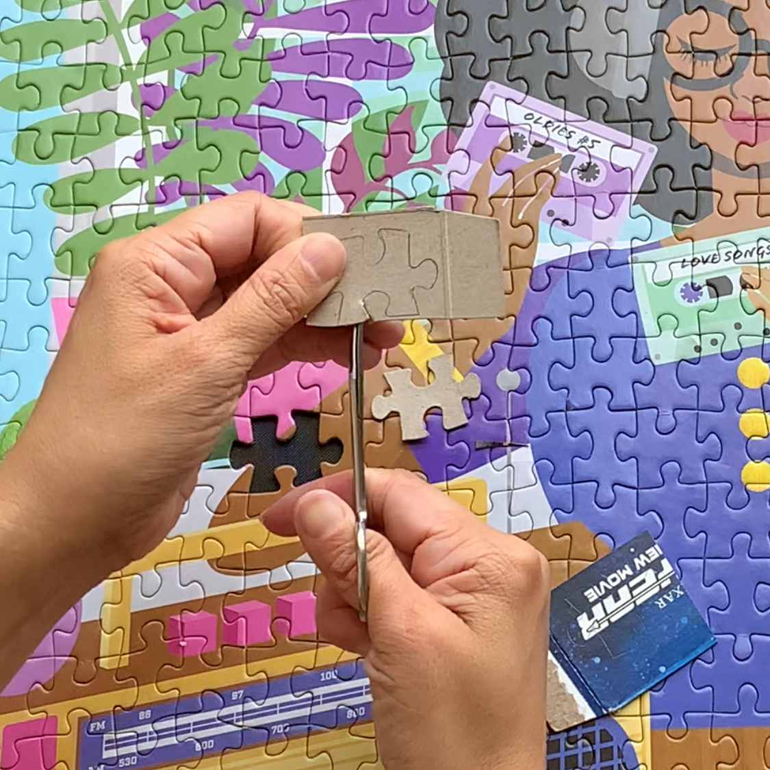 Using cereal box cardboard to make a replacement puzzle piece