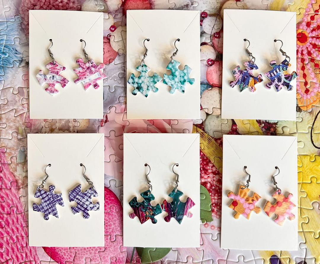Earrings made from jigsaw puzzle pieces