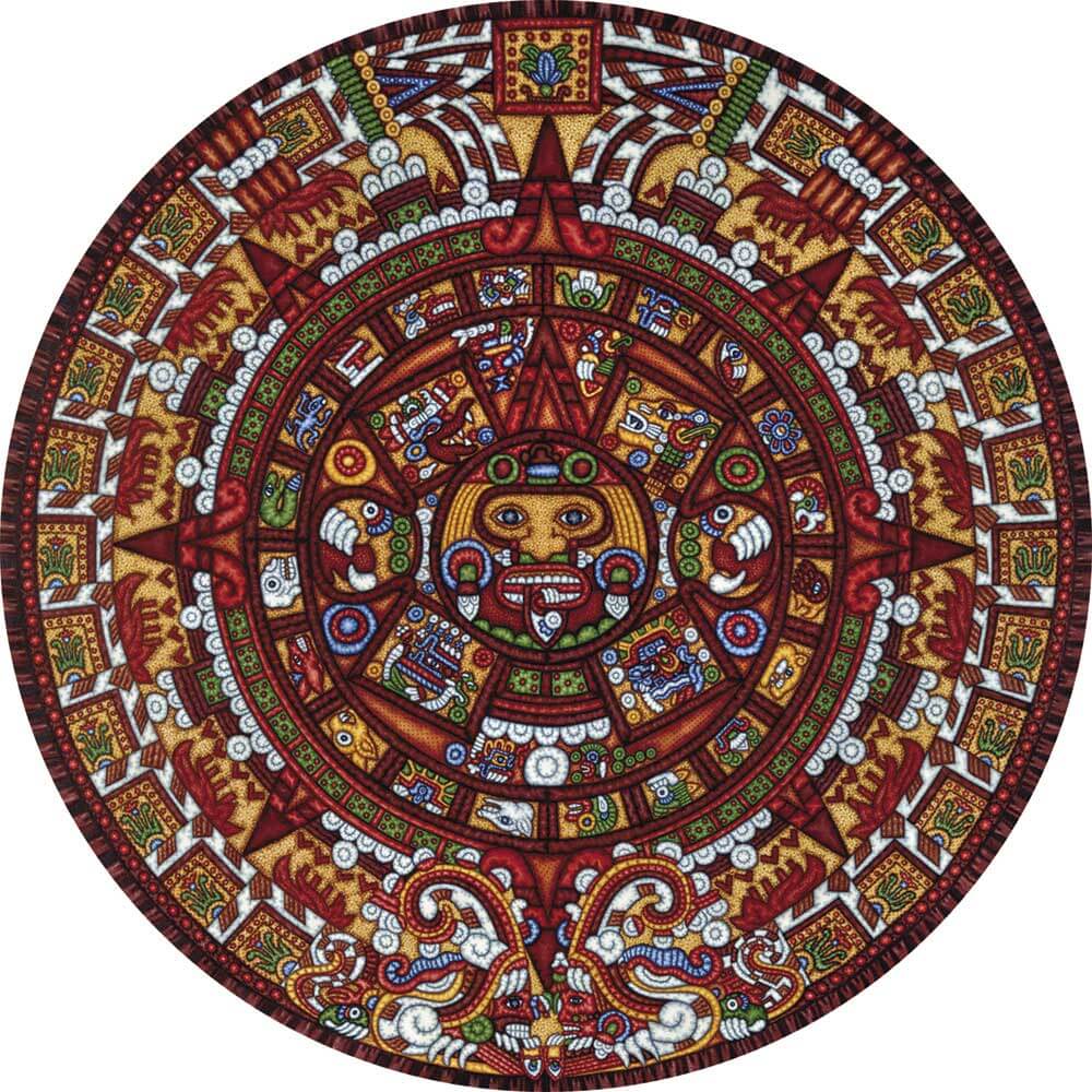 A round Aztec calendar